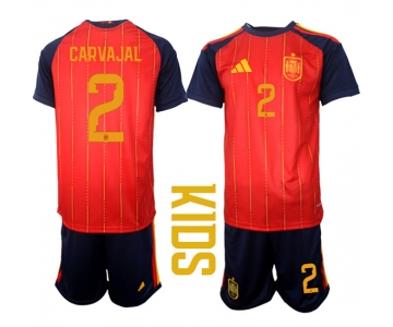 Youth Spain #2 CARVAJAL National Team FIFA x World Cup 2026 Home Red On Field Kids Jerseys