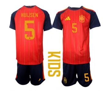 Youth Spain #5 HUIJSEN National Team FIFA x World Cup 2026 Home Red On Field Kids Jerseys