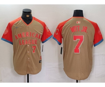 Men's Kansas City Royals #7 Bobby Witt Jr Number Cream 2024 All Star Limited Stitched Jersey