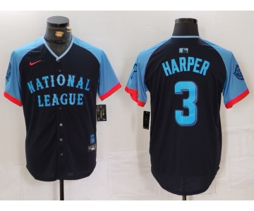 Men's Philadelphia Phillies #3 Bryce Harper Navy 2024 All Star Limited Stitched Jersey
