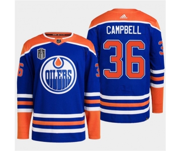 Men's Edmonton Oilers #36 Jack Campbell Royal 2024 Stanley Cup Final Patch Stitched Jersey