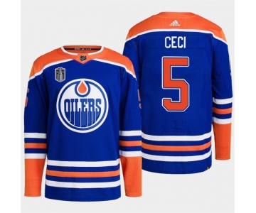 Men's Edmonton Oilers #5 Cody Ceci Royal 2024 Stanley Cup Final Patch Stitched Jersey