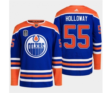 Men's Edmonton Oilers #55 Dylan Holloway Royal 2024 Stanley Cup Final Patch Stitched Jersey