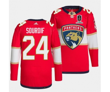 Men's Florida Panthers #24 Justin Sourdif Red Home 2024 Stanley Cup Champions Stitched Jersey