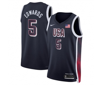 Men's USA Basketball #5 Anthony Edwards Navy 2024 Swingman Stitched Jersey
