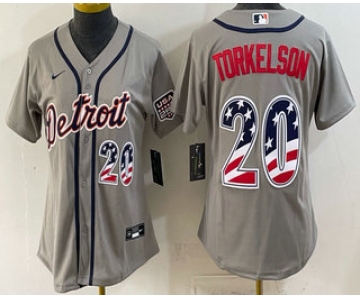 Women's Detroit Tigers #20 Spencer Torkelson Grey 2026 USA 250 Fourth of July Stitched Jersey