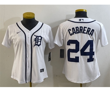 Women's Detroit Tigers #24 Miguel Cabrera White Cool Base Stitched Baseball Jersey