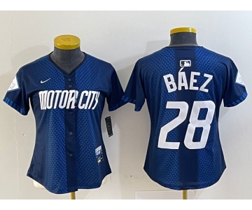 Women's Detroit Tigers #28 Javier Baez 2024 Navy City Connect Cool Base Limited Stitched Jersey