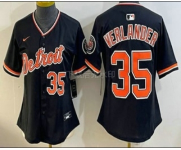 Women's Detroit Tigers #35 Justin Verlander Black Stadium Jersey