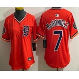 Women's Detroit Tigers #7 Kevin McGonigle Orange Limited Jersey Women's Detroit Tigers #7 Kevin McGonigle Orange Limited Jersey