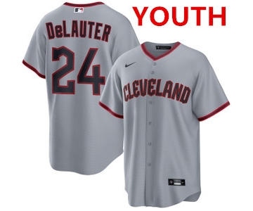 Youth cleveland guardians #24 chase delauter gray cool base limited stitched baseball jersey