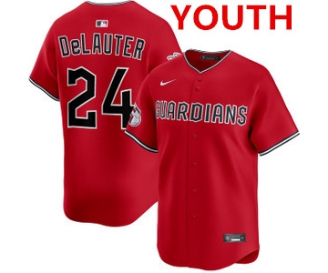 Youth cleveland guardians #24 chase delauter red cool base stitched baseball jersey