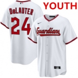 Youth cleveland guardians #24 chase delauter white cool base limited stitched baseball jersey Youth cleveland guardians #24 chase delauter white cool base limited stitched baseball jersey
