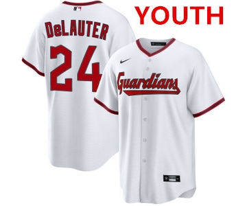 Youth cleveland guardians #24 chase delauter white cool base limited stitched baseball jersey