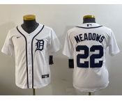 Youth Detroit Tigers #22 Parker Meadows White Cool Base Stitched Jersey