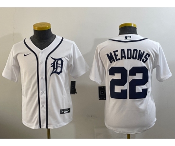 Youth Detroit Tigers #22 Parker Meadows White Cool Base Stitched Jersey