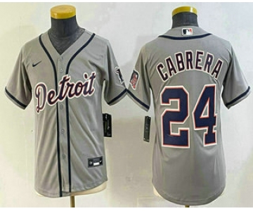 Youth Detroit Tigers #24 Miguel Cabrera Grey Cool Base Stitched Jersey