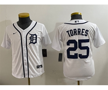 Youth Detroit Tigers #25 Gleyber Torres White Cool Base Stitched Baseball Jersey