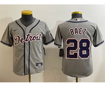 Youth Detroit Tigers #28 Javier Báez Gray Cool Base Stitched Baseball Jersey