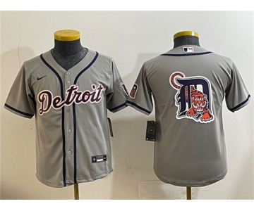 Youth Detroit Tigers Team Big Logo Gray Cool Base Stitched Baseball Jersey