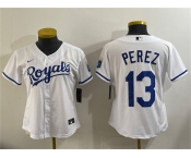 Women's Kansas City Royals #13 Salvador Perez White Cool Base Stitched Jersey Women's Kansas City Royals #13 Salvador Perez White Cool Base Stitched Jersey