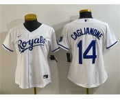Women's Kansas City Royals #14 Jac Caglianone White Cool Base Stitched Baseball Jersey Women's Kansas City Royals #14 Jac Caglianone White Cool Base Stitched Baseball Jersey