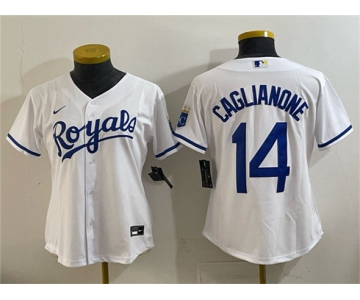 Women's Kansas City Royals #14 Jac Caglianone White Cool Base Stitched Baseball Jersey