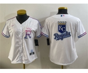 Women's Kansas City Royals Team Big Logo White 2026 City Connect Stadium Stitched Baseball Jersey Women's Kansas City Royals Team Big Logo White 2026 City Connect Stadium Stitched Baseball Jersey