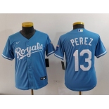Youth Kansas City Royals #13 Salvador Perez Light Blue Cool Base Stitched Jersey