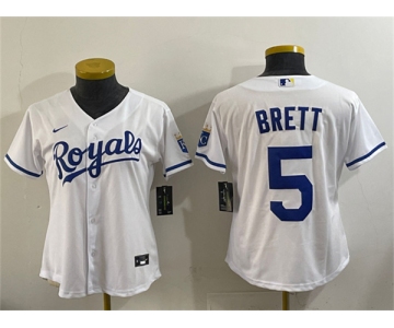 Youth Kansas City Royals #5 George Brett White Cool Base Stitched Baseball Jersey