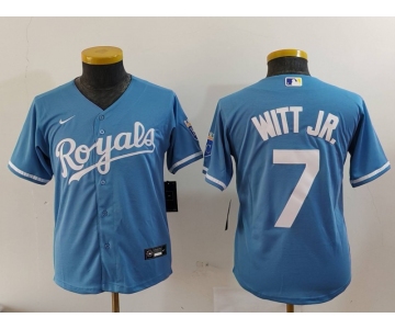 Youth Kansas City Royals #7 Bobby Witt Jr Light Blue Cool Base Stitched Jersey