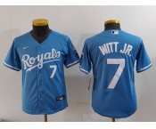 Youth Kansas City Royals #7 Bobby Witt Jr Number Light Blue Cool Base Stitched Jersey
