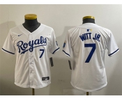 Youth Kansas City Royals #7 Bobby Witt Jr. White 2024 Home Limited Stitched Baseball Jersey