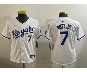 Youth Kansas City Royals #7 Bobby Witt Jr. White 2024 Home Limited Stitched Baseball Jersey