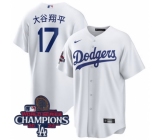 Men Nike Los Angeles Dodgers Shohei Ohtani #17 White Cool Base 2024 World Series Champions Stitched MLB Jersey