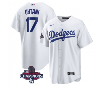 Men's Los Angeles Dodgers #17 Shohei Ohtani White 2024 World Series Champions Cool Base Stitched Baseball Jersey