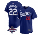 Men's Los Angeles Dodgers #22 Clayton Kershaw Royal 2024 World Series Champions Alternate Limited Stitched Baseball Jersey