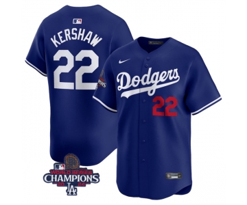 Men's Los Angeles Dodgers #22 Clayton Kershaw Royal 2024 World Series Champions Alternate Limited Stitched Baseball Jersey