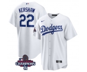 Men's Los Angeles Dodgers #22 Clayton Kershaw White 2024 World Series Champions Cool Base Stitched Baseball Jersey