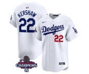 Men's Los Angeles Dodgers #22 Clayton Kershaw White 2024 World Series Champions Home Limited Stitched Baseball Jersey