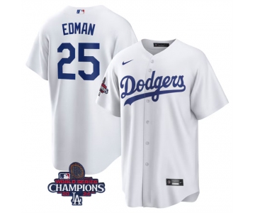 Men's Los Angeles Dodgers #25 Tommy Edman White 2024 World Series Champions Cool Base Stitched Baseball Jersey