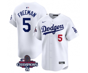 Men's Los Angeles Dodgers #5 Freddie Freeman White 2024 World Series Champions Home Limited Stitched Baseball Jersey