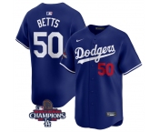 Men's Los Angeles Dodgers #50 Mookie Betts Royal 2024 World Series Champions Alternate Limited Stitched Baseball Jersey