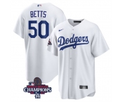 Men's Los Angeles Dodgers #50 Mookie Betts White 2024 World Series Champions Cool Base Stitched Baseball Jersey