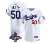 Men's Los Angeles Dodgers #50 Mookie Betts White 2024 World Series Champions Home Limited Stitched Baseball Jersey