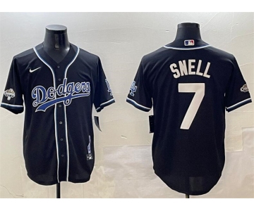 Men's Los Angeles Dodgers #7 Blake Snell Black 2024 World Series Champions Cool Base Stitched Baseball Jersey