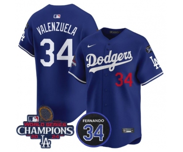 Men's Los Angeles Dodgers Active Player Cuatom Royal 2024 World Series Champions With Fernando Memorial Patch Alternate Limited Stitched Baseball Jersey