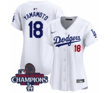 Women Nike Los Angeles Dodgers Yoshinobu Yamamoto #18 White Flex Base 2024 World Series Champions Stitched MLB Jersey