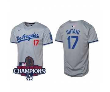 Youth Nike Los Angeles Dodgers Shohei Ohtani #17 Gray Flex Base 2024 World Series Champions Stitched MLB Jersey II