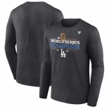 Men Los Angeles Dodgers Heather Charcoal Big 26 Tall 2024 World Series Champions Locker Room Long Sleeve T Shirt